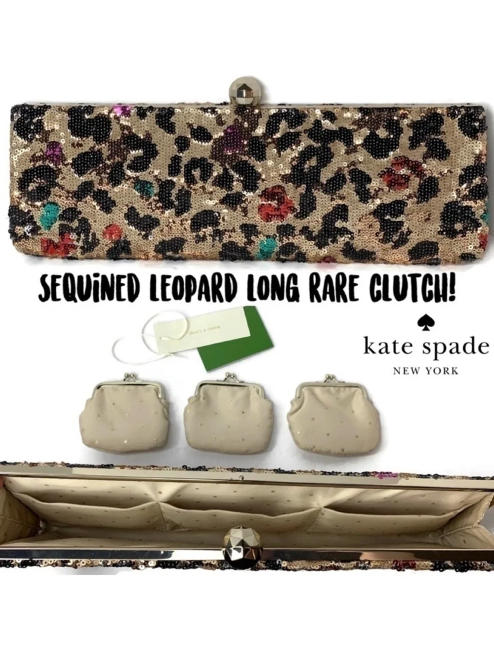 Kate Spade Y2K  Sequin Leopard Pop Art Dolly Cheetah Print Clutch Bag